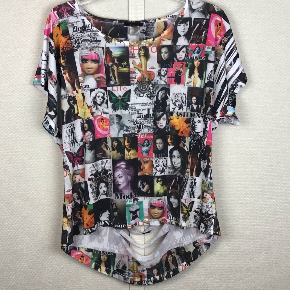 Blush Vintage Magazine Cover Top with Slashed Back